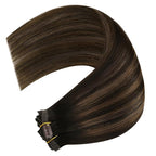 YoungSee 150G Clip in Human Hair Extensions Brown Balayage Human Hair Clip ins Dark Mix Medium Brown Clip in Hair Extensions Long Straight Hair 24Inch 7Pcs