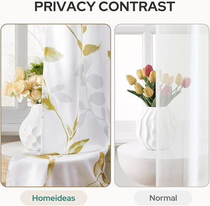 HOMEIDEAS Non-See-Through Gold and White Privacy Sheer Curtains 52 X 96 Inches - Image 3