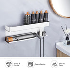 Storage Hair Dryer Holder for Curling Iron Wands Accessories, Hair Straightener Holder, Wall Mount Hair Tool Organizer for Styler Attachments,Stainless Steel Curling Iron Holder Organizer for Bathroom