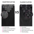 Injected Clip in Hair Extensions Real Human Hair Invisible Hand-Tied Weft Hair Extensions Clip in Human Hair Straight Seamless Clip ins for Women 8Pcs 120g 16inch #1B Natural Black