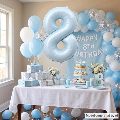 Baby Blue Number 8 Balloon 40 Inch, Sky Pastel Foil Numeral Party Supplies | - Image 7