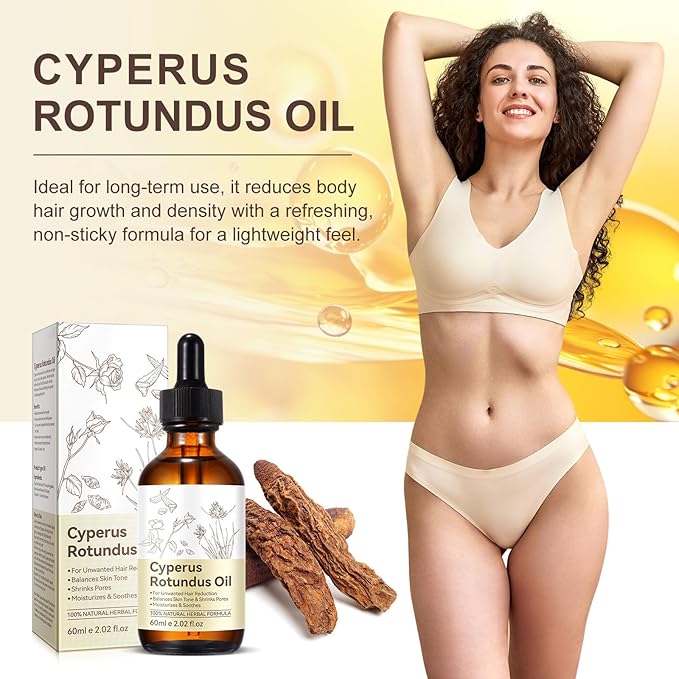 Cyperus Rotundus Oil for Hair Removal, Natural for Reducing Body Hair Growth, Reducing Body Hair Growth, Shrink Pores, Reduces Unwanted Hair Growth, Suitable for All Skin Types - 2.02 Fl Oz