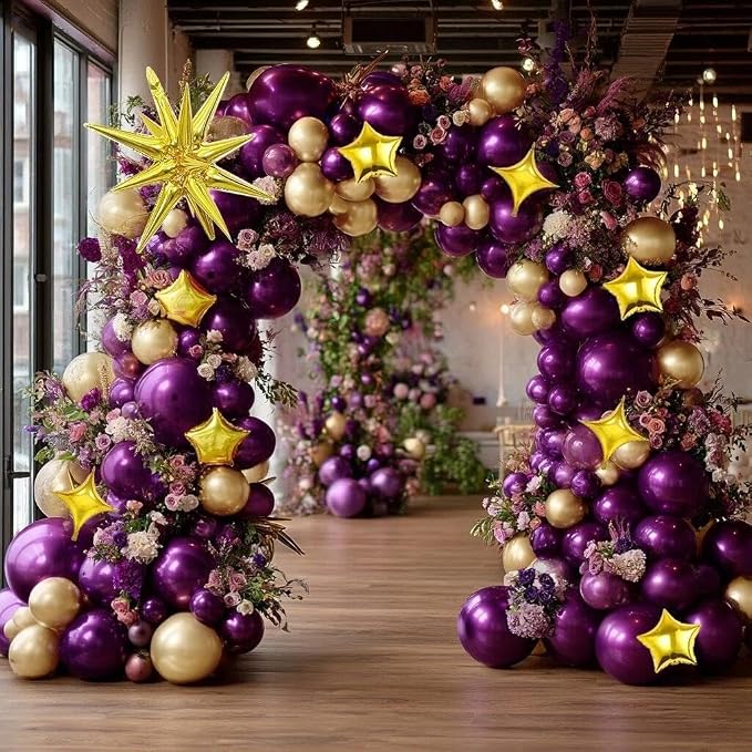 Dark Purple Balloon Arch Double Stuffed Metallic Purple Balloon Garland | - Image 9