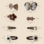 Hair Clips for Baby Girls-8 Pcs Beige Hair Accessories with Knitted Flower, Bow, Butterfly Designs-Soft Wool and Crochet Hairpins-Non-Slip Barrettes for Daily and Occasional Wear (Design 5-8pc Set)