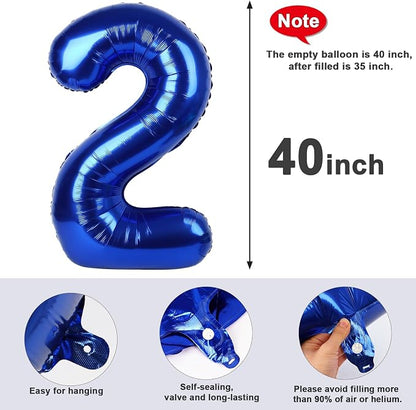 2 Balloon Numbers Birthday Decorations, 40In Navy Blue Balloons - Image 5