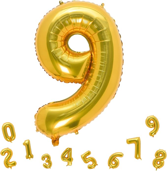 32 Inch Gold Number 9 Balloons Foil Ballon Digital Birthday Party Decoration by MEIDUOCO