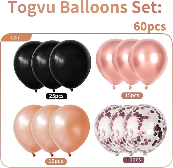 Metallic Rose Gold & Black Pearl Balloons - Image 2