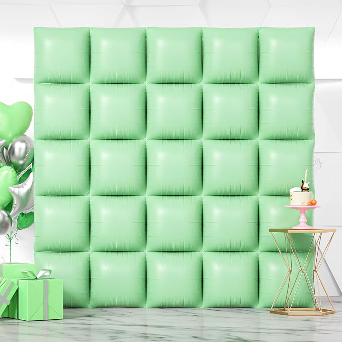 NISOCY 25PCS Matte Pastel Green Square Foil Balloons Wall Backdrop | Double by NISOCY