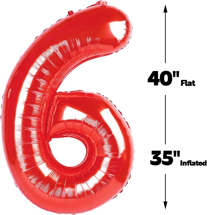 Red Number 6 Balloon 40 inch, Balloon numbers party supplies, deco photo shoot - Image 2