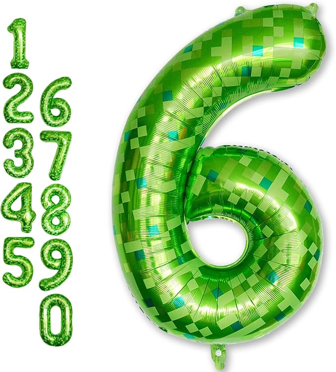 Gaint Green Pixel Number 6 Balloon, Dark Kelly Green Self Inflating 6 Balloons by Froova