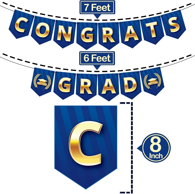 KatchOn Blue and Gold Congrats Grad Banner 10 Feet, Grad Party Decorations | No - Image 2