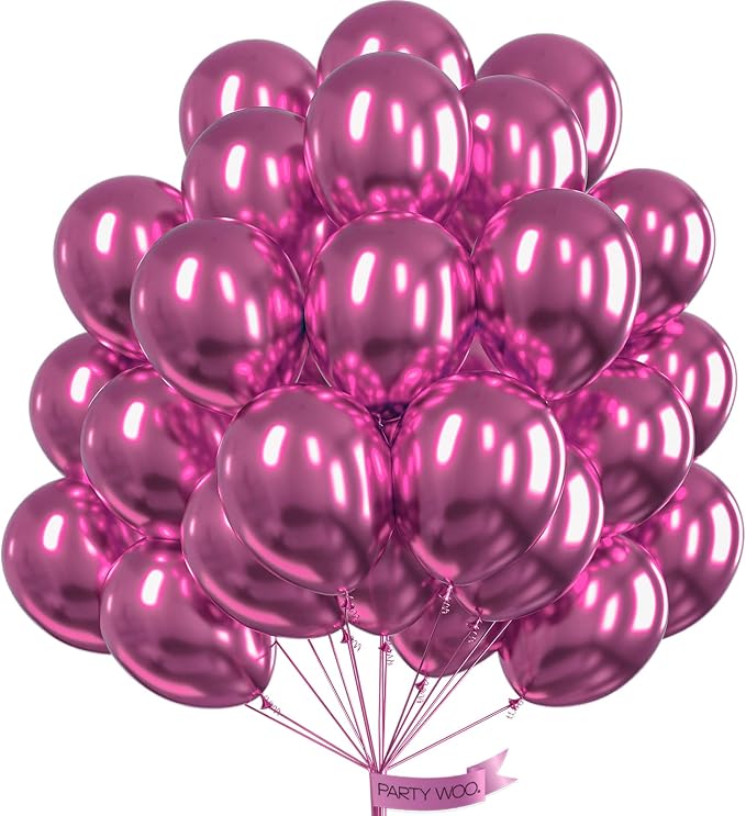 PartyWoo Metallic Hot Pink Balloons 50pcs Dark Pink Magenta Fuchsia Color | 12 by PartyWoo