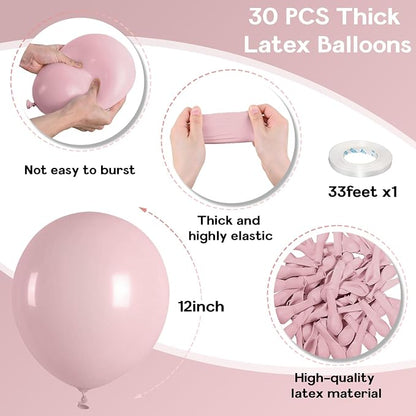 Jobkoo Pink Balloons, 12 Inch 30 Pcs Boho Blush Pink Party Balloon Dusty Rose - Image 2