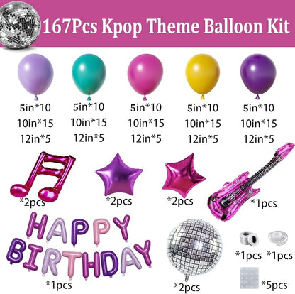 167PCS Purple Pink Teal K-Pop Music Themed Birthday Decorations - Image 3