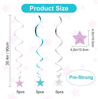 BEISHIDA Blue Glitter Stars Hanging Swirls Pre-Strung Stars Hanging Decorations - Image 2
