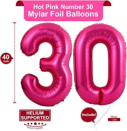 40 Inch Hot Pink 30 Number Balloons Giant Jumbo Huge 30 Foil Mylar Helium - Image 2