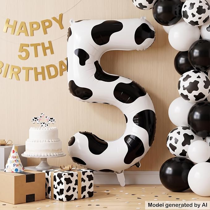 40" Cow Print Foil Number 5 Balloon - Image 3
