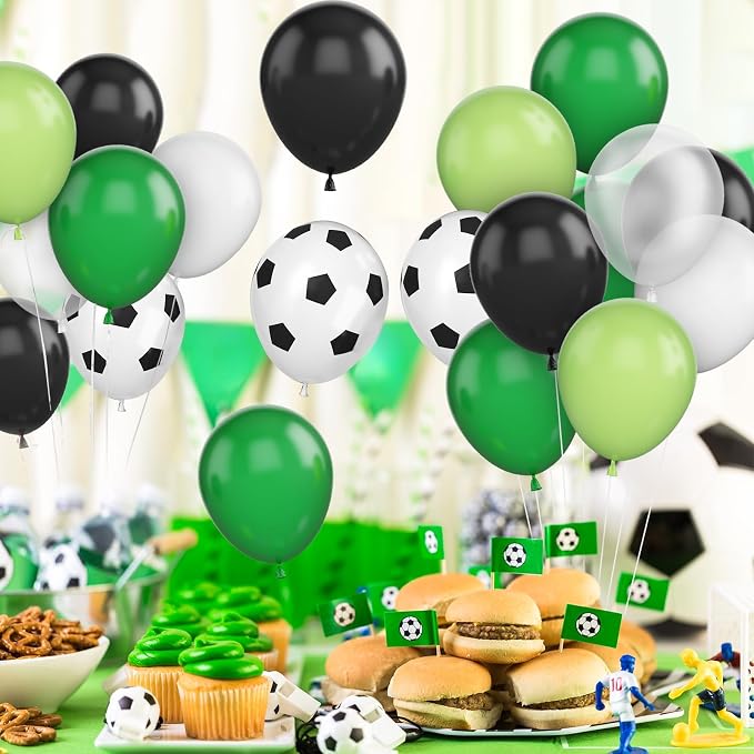 Soccer Birthday Party Balloons, 12 Inch Soccer Printed Balloons Dark Green and - Image 5