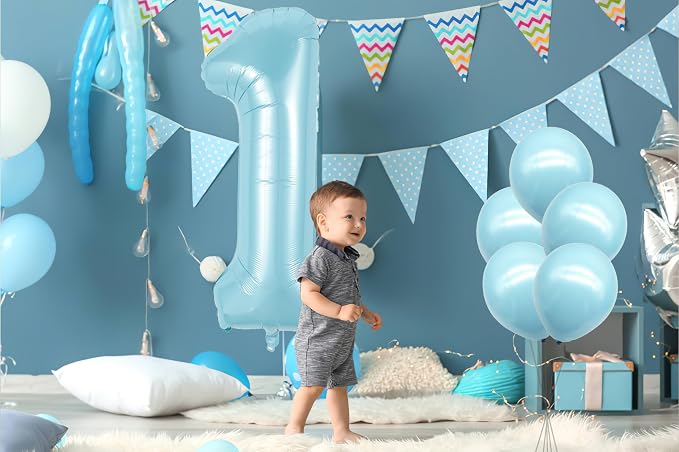 40 Inch Light Blue Number 1 Foil Balloon Set | - Image 2