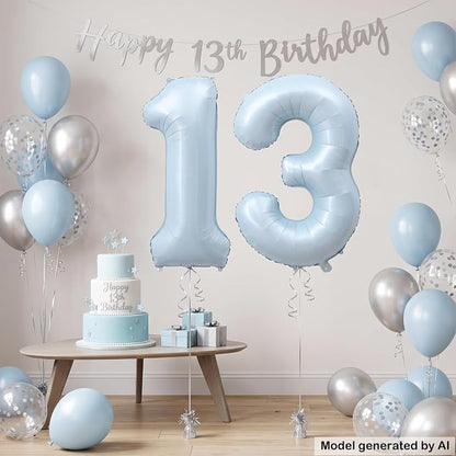 40" Light Blue Foil Number 13 Balloon - Image 4