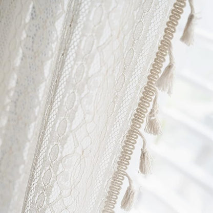 Sutuo Home Boho Curtain Crochet Lace Semi-Sheer Florals Hollow Knitted Handmade - Image 6