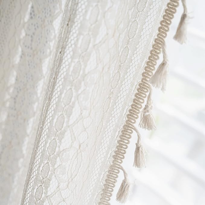 Sutuo Home Boho Curtain Crochet Lace Semi-Sheer Florals Hollow Knitted Handmade - Image 7