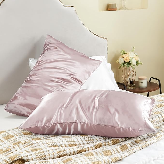 BEDELITE Satin Pillowcase for Hair and Skin, Super Soft and Cooling Similar to Silk Pillow Cases 2 Pack with Envelope Closure, Gift for Women Men(20"x40" King Size, Lotus Pink)