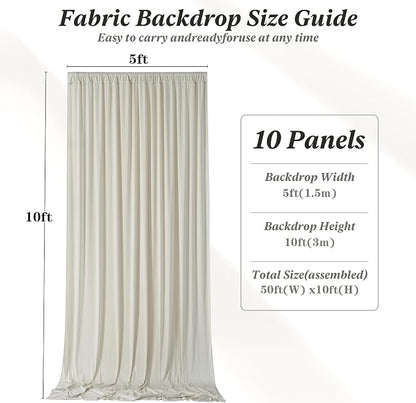 50 ft x 10 ft Wrinkle Free Beige Backdrop Curtain - Image 6