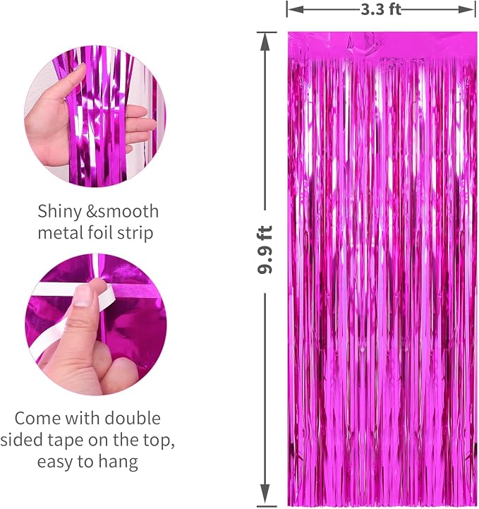 Crosize 4 Pack Hot Pink Streamers Backdrop, 3.3 x 9.9 ft, Party Decorations | - Image 3