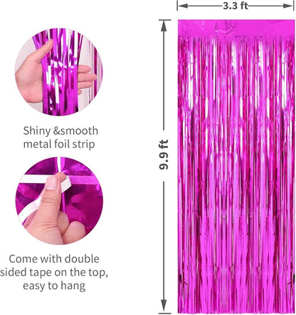 Crosize 2 Pack Hot Pink Party Streamers Backdrop, 3.3 x 9.9 ft | Tinsel Foil - Image 2