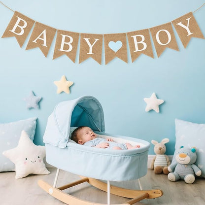 Pre-Strung Baby Boy Burlap Banner, Gender Reveal Banner - Image 6