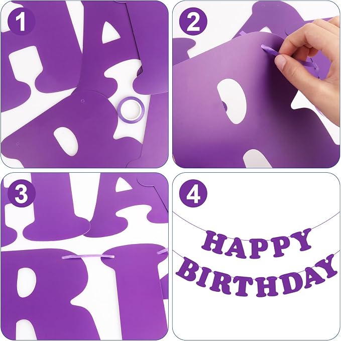 Purple Happy Birthday Banner Sign Birthday Backdrop Party Supplies - Image 3