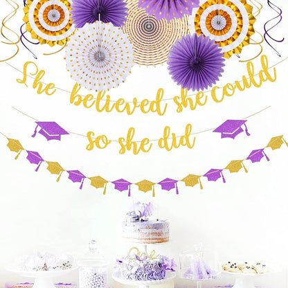 Purple-Gold White Party-Decorations Graduation Banner-Streamers - Image 5