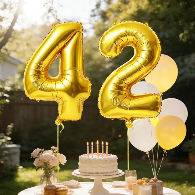40 Inch Number 42 Balloons for 42nd Birthday Party Decorations, 0-100 Gold - Image 3