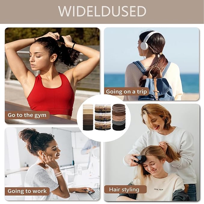 Hair Ties for women 3 popular styles hair accessories Hair Elastics (15pcs No Damage Hair Ties 50pcs High Elastic Ties 15pcs Ponytail Holders) Pain-free No Crease multiple colors for all hair types