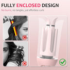 Ufree Automatic Rotating Curling Iron, 1 Inch Ceramic Curling Wand, 1-Click Hair Curler with 3 Heat & Timers, Anti-Scald Design, 1M Ionic Care, Dual Voltage for Travel Beach Waves, Pink