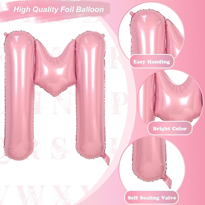 40 Inch Pastel Pink Letter Balloon, Giant Alphabet M Foil Balloons Baby Pink - Image 9