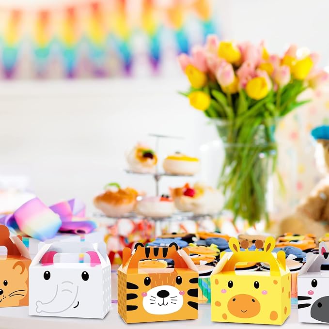 24 Pack Jungle Safari Animals Party Favor Boxes Zoo Animals Theme Happy - Image 6