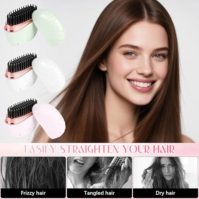 Mini Straightener, New Cordless Rechargeable Portable Hair Straightener Brush, 3-Speed Temperature Control, Anti-Scald Shell, Lightweight & Portable Travel (White)