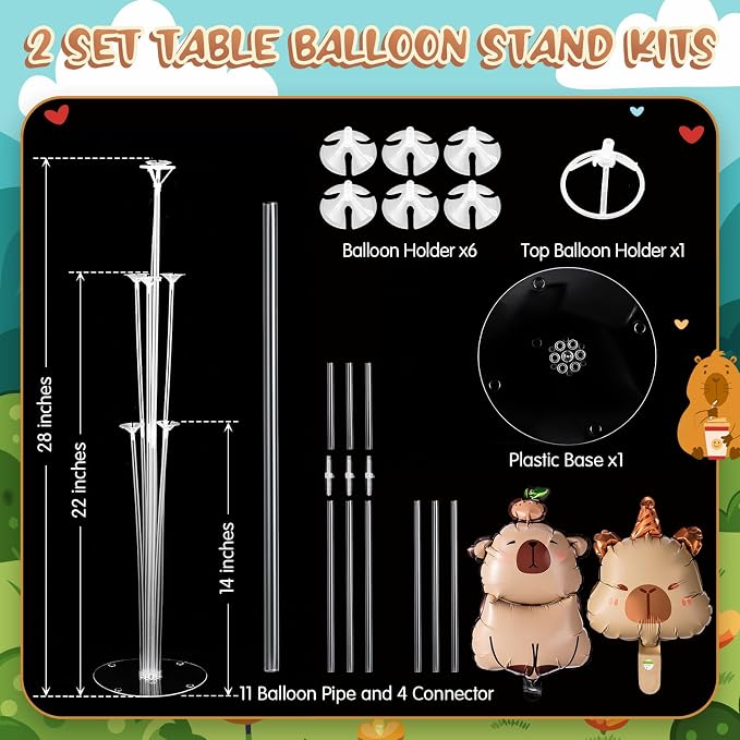 Seematn 2 Set Capybara Balloon Stand Kits Pastel Pink and Orange Balloons - Image 3