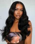 9x6 SKINLIKE Real HD Lace Closure Wig, Body Wave 180% Density 0.10mm Ultra-thin Swiss Lace Pre-plucked Bleached Small Knots With Baby Hair Natural Black Human Hair Wigs 22Inch