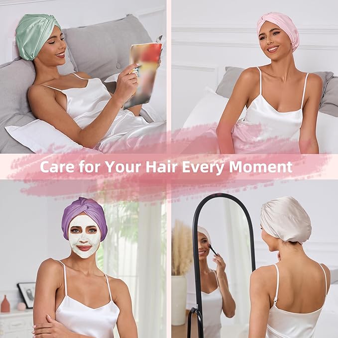 Adjustable Silk Satin Hair Bonnet for Sleeping Women, Double Layer, Silk Hair Wrap for Sleeping Women Men, Curly Natural Braid Straight Unisex - Slate Grey