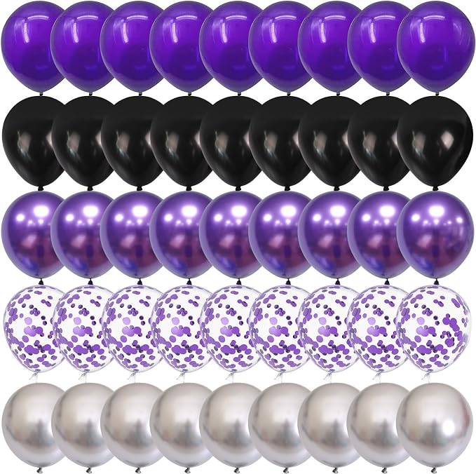 Purple and Black Balloons, 60 Packs 12 Inch Dark Purple Light Purple Black by Togvu