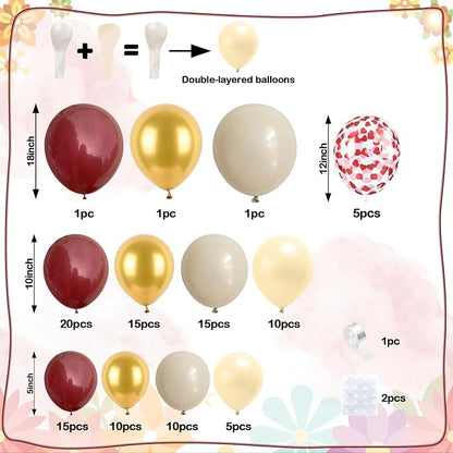 Burgundy Balloon Garland Arch Kit, Maroon Metallic Gold Nude Balloons - Image 2