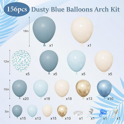 156Pcs Dusty Blue Balloons Arch Garland Kit Different Size | Dusty Baby Pastel - Image 2