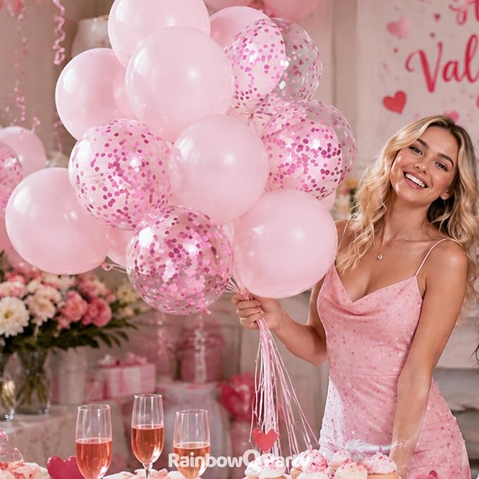 RainbowQ Pastel Pink Balloons 55Pcs 12 Inch Confetti Latex Helium Balloon | - Image 2