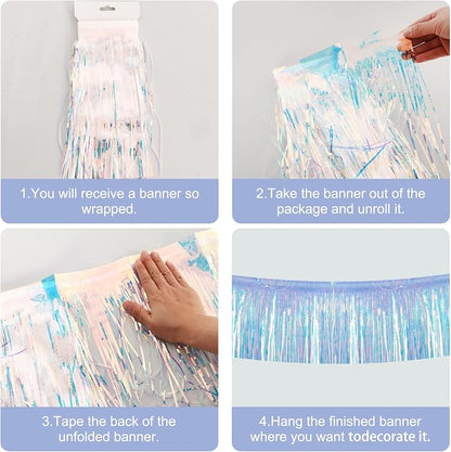 BEISHIDA Iridescent Blue Fringe Garland Banner Wall Tinsel Foil Streamers | - Image 3