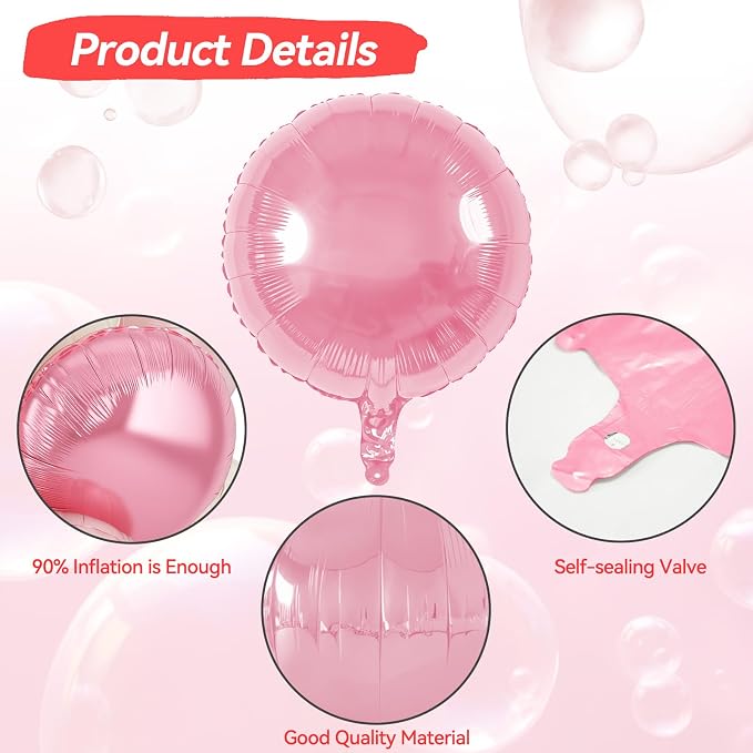 20PCS 18 Inch Round Foil Balloon, Retro Light Pink Cream White Round Shaped - Image 3