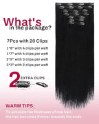 Moresoo Clip in Hair Extensions Black Women Double Weft Human Hair Clip in Extensions Black Hair Extensions Clip ins Real Human Hair Jet Black 7pcs/135g 16inch