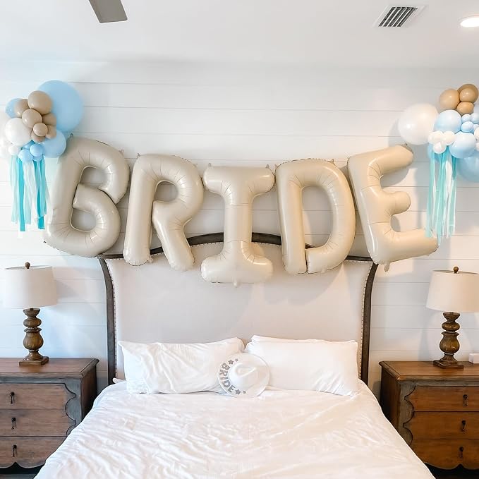 40 Inch Beige BRIDE Balloons, Cream White Sand Foil Letter Banner Sign - Image 3
